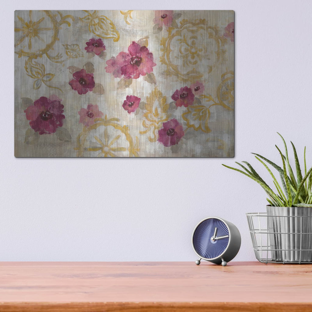 'Elegant Fresco Floral' by Silvia Vassileva – Metal Wall Art, 16x12 room view