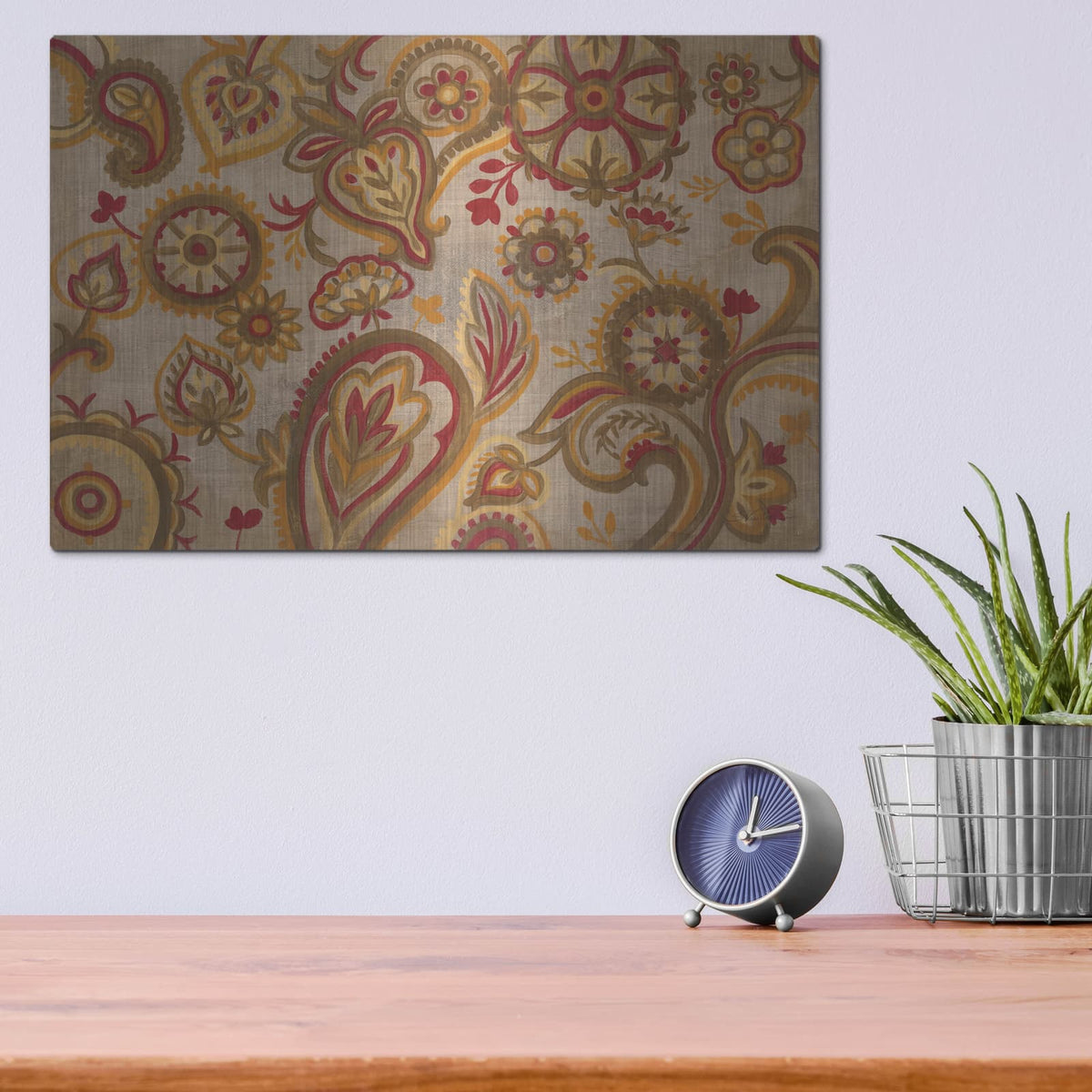 'Linen Paisley' by Silvia Vassileva – Metal Wall Art, 16x12 room view