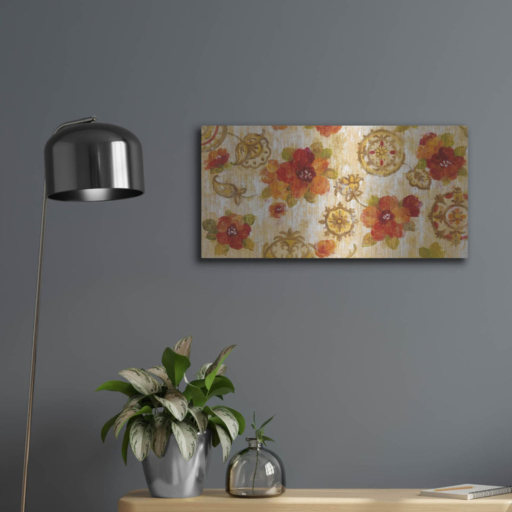 'Hibiscus and Mandala' by Silvia Vassileva – Metal Wall Art, 24x12 room view