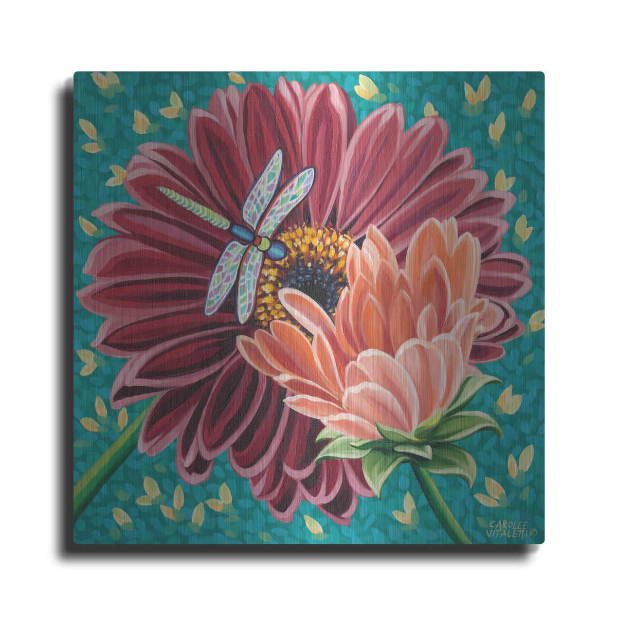 'Dragonfly on Blooms II' by Carolee Vitaletti – Metal Wall Art
