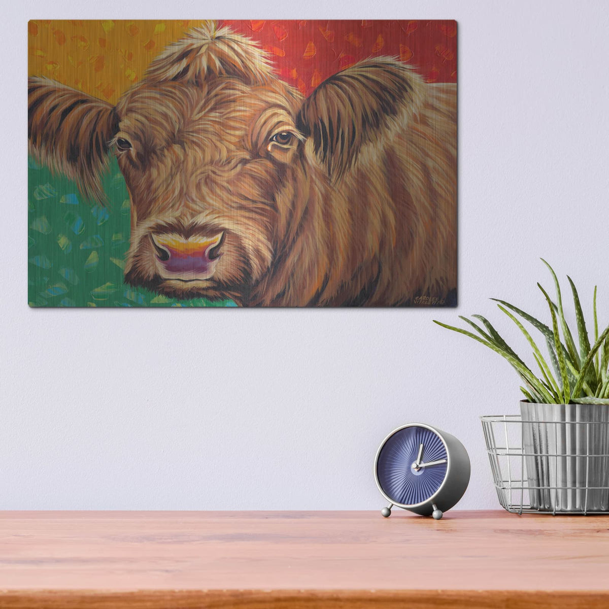'Colorful Country Cows II' by Carolee Vitaletti – Metal Wall Art, 16x12 room view