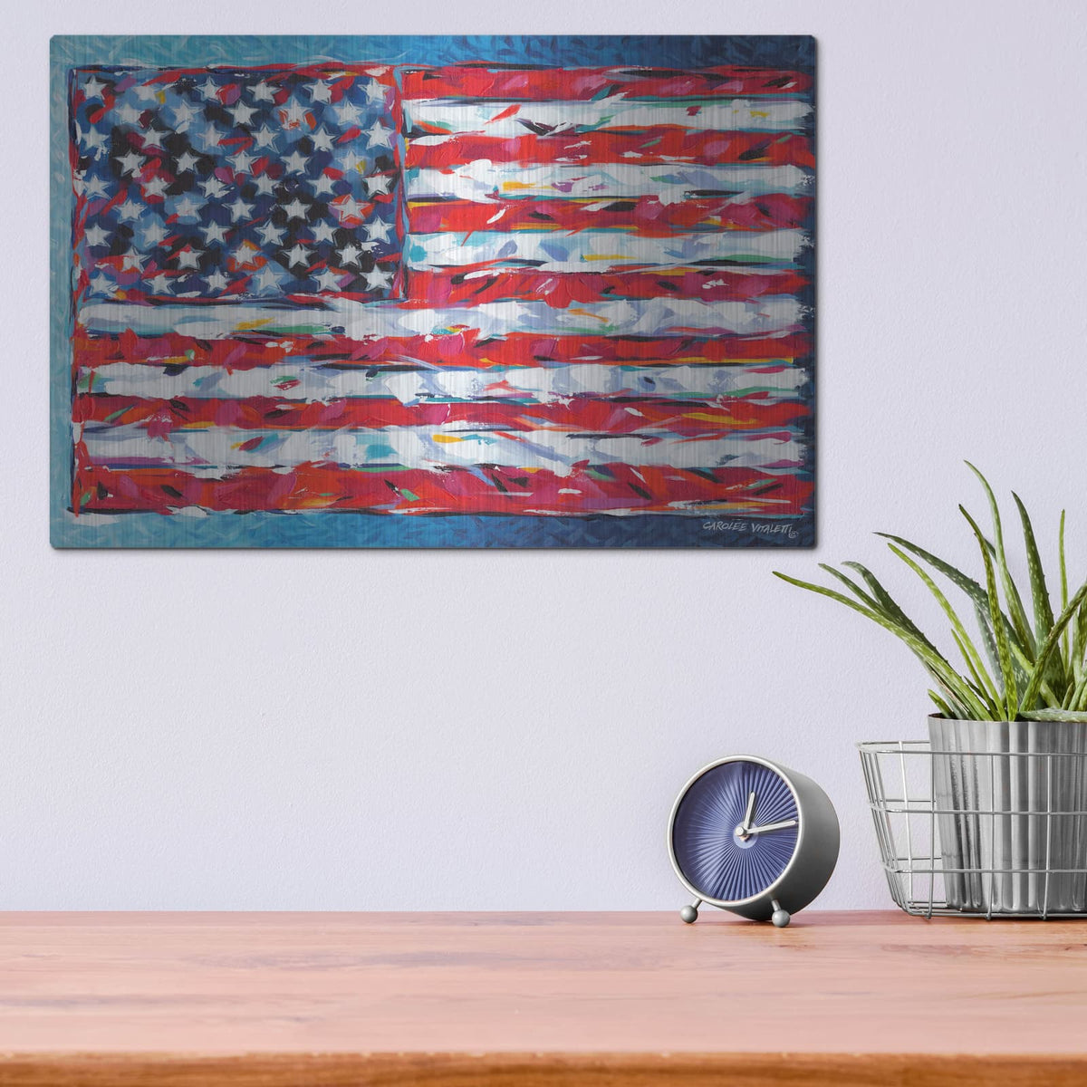 'Vibrant Stars & Stripes' by Carolee Vitaletti – Metal Wall Art, 16x12 room view