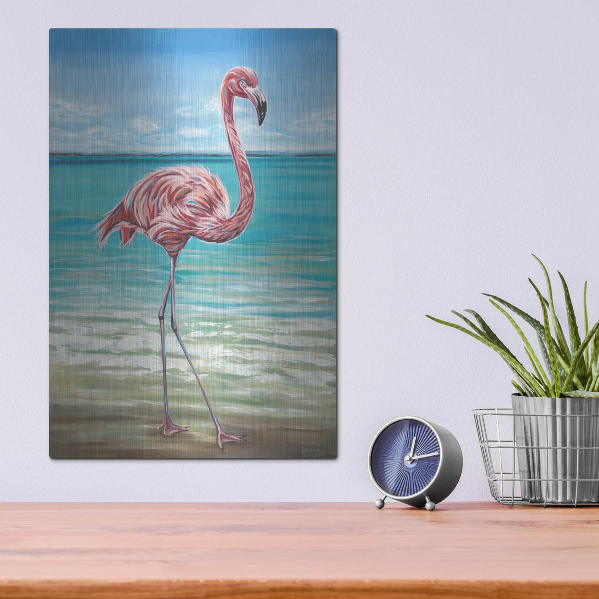 'Beach Walker Flamingo I' by Carolee Vitaletti – Metal Wall Art, 12x16 room view