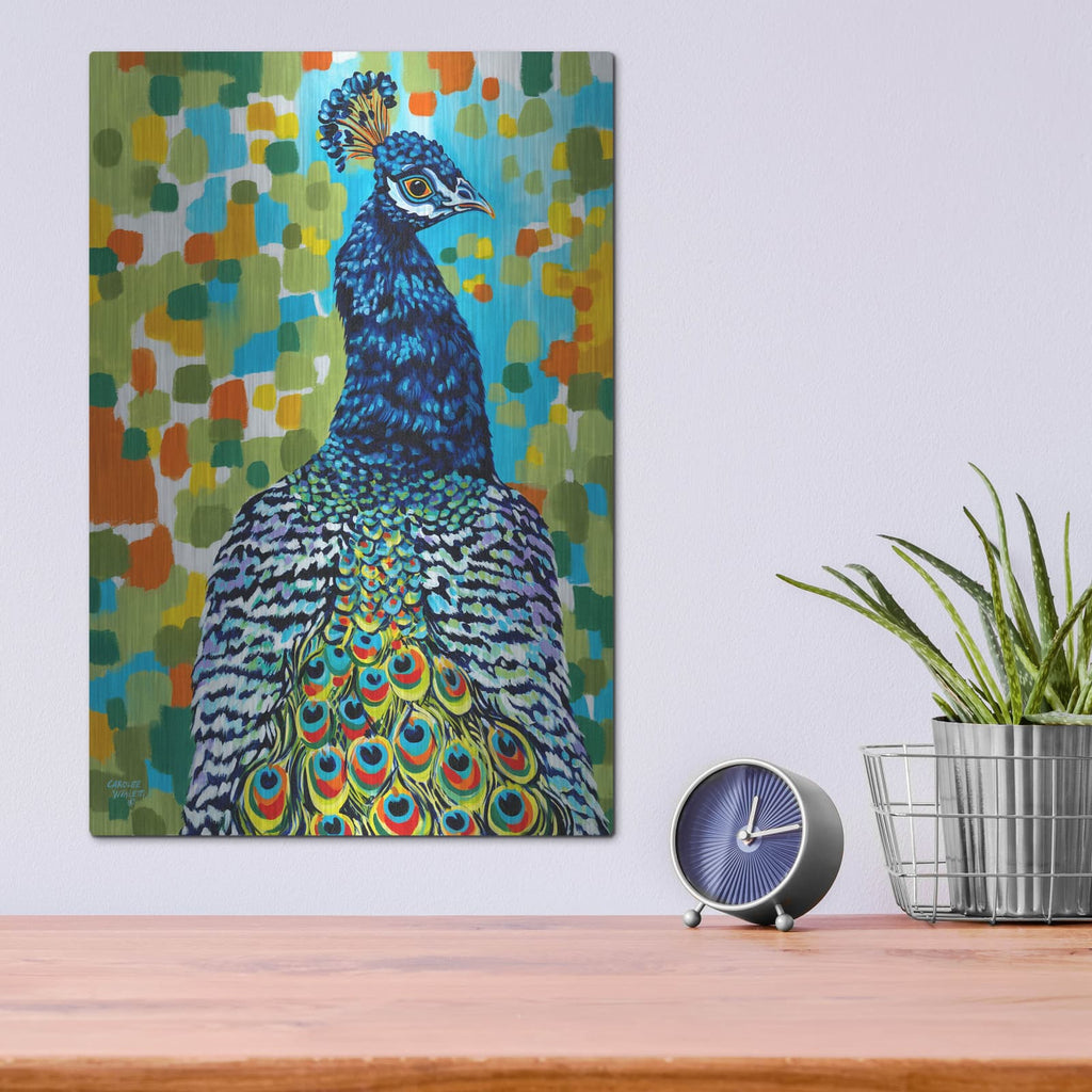 'Plumed Peacock II' by Carolee Vitaletti – Metal Wall Art, 12x16 room view