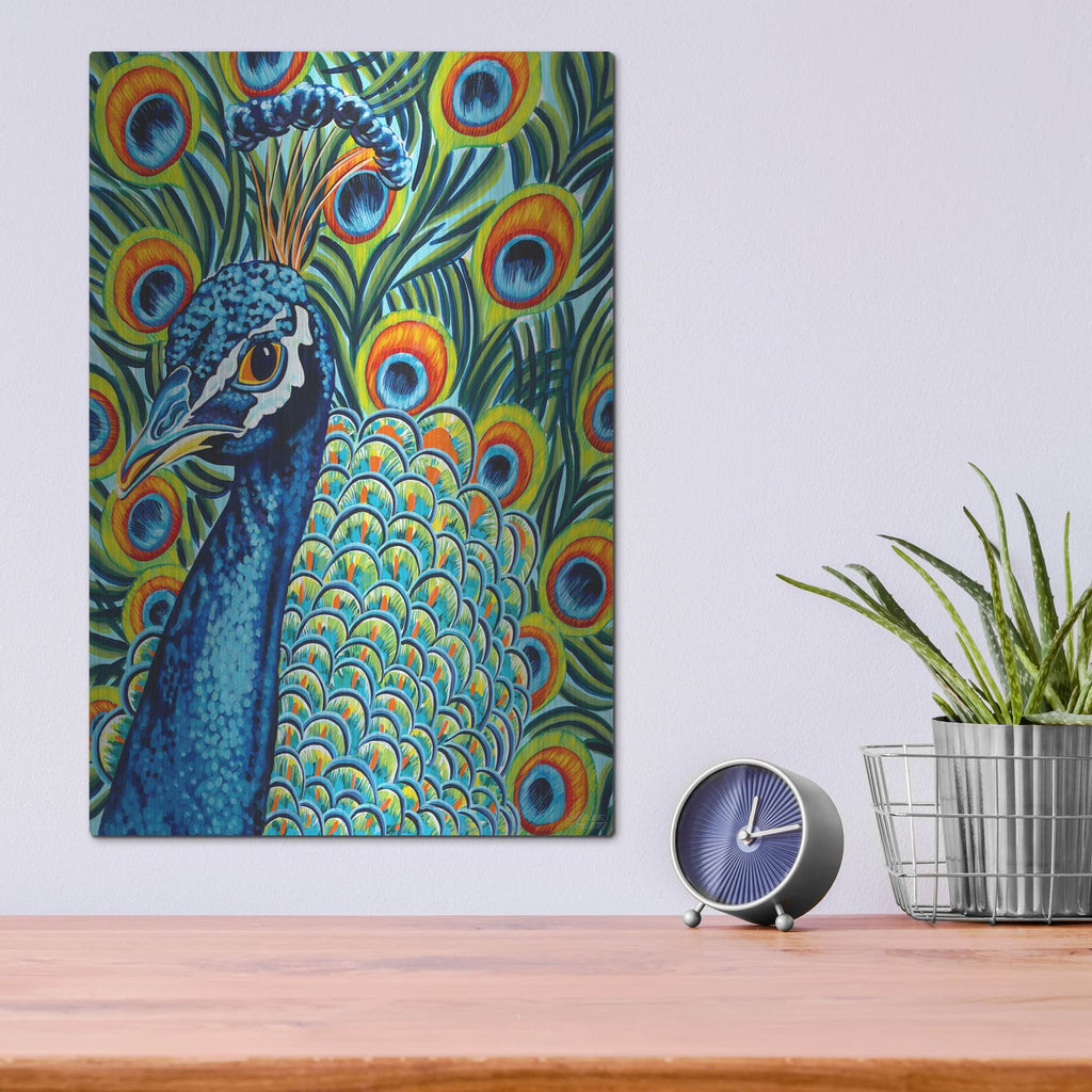 'Plumed Peacock I' by Carolee Vitaletti – Metal Wall Art, 12x16 room view