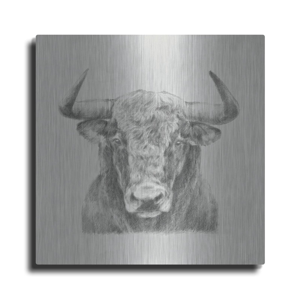 'Black and White Bull' by Ethan Harper – Metal Wall Art