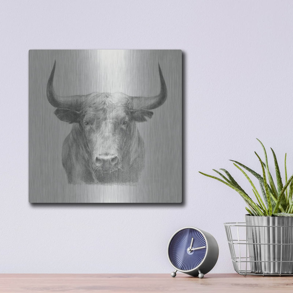 'Black Bull' by Ethan Harper – Metal Wall Art, 12x12 room view