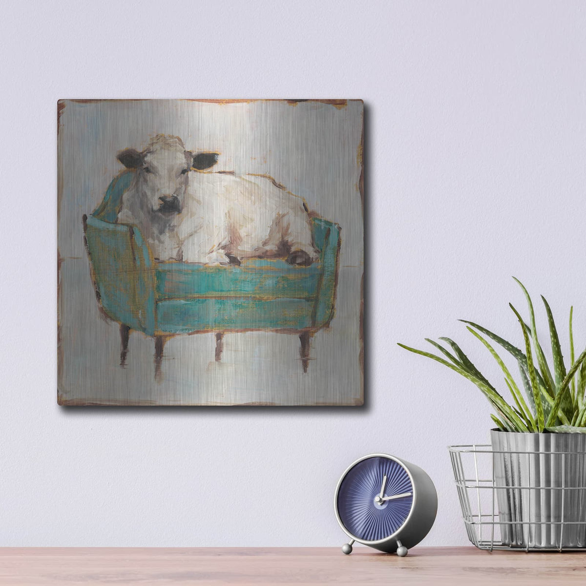 'Moo-ving In I' by Ethan Harper – Metal Wall Art, 12x12 room view