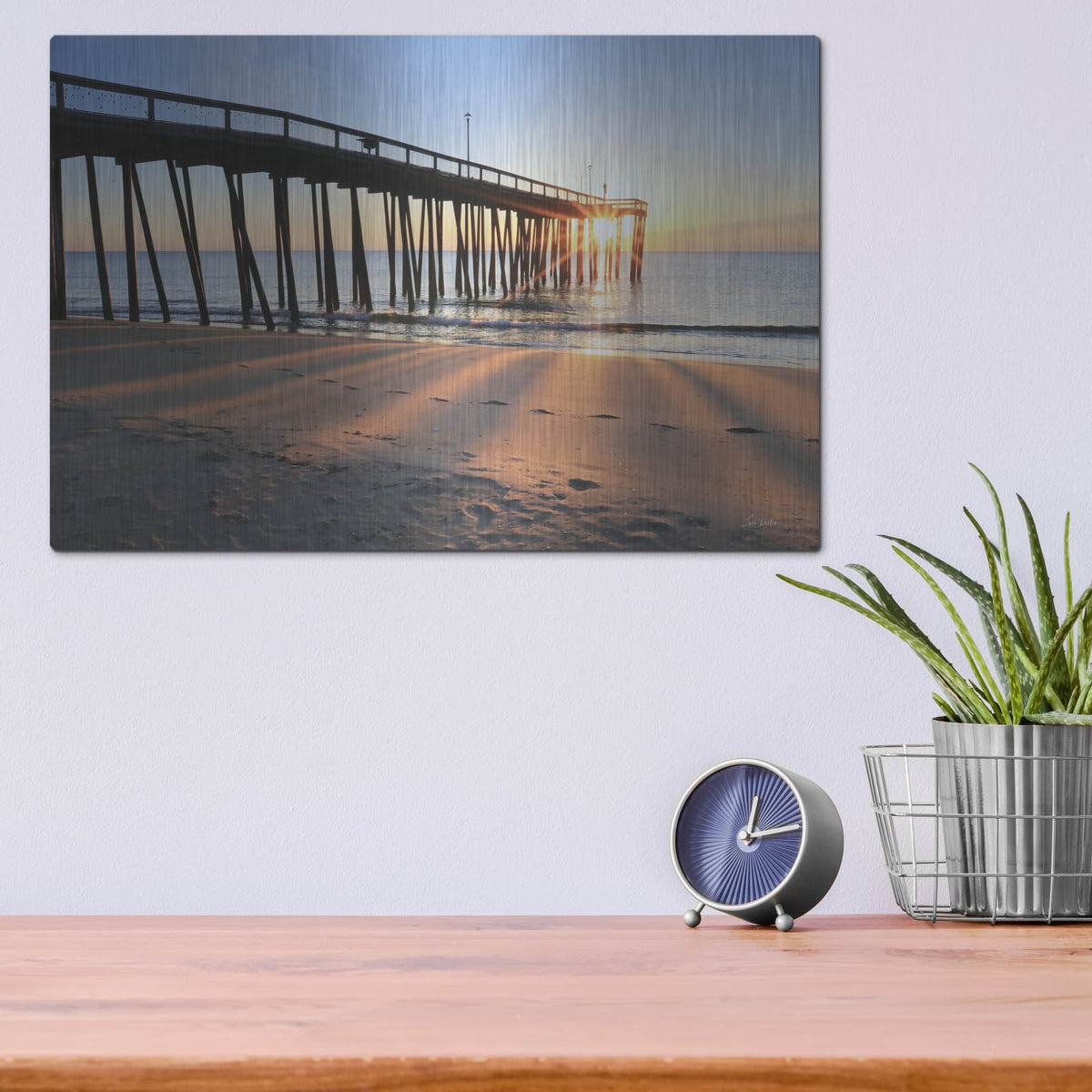 'Sunrise at the Pier' by Lori Deiter – Metal Wall Art, 16x12 room view