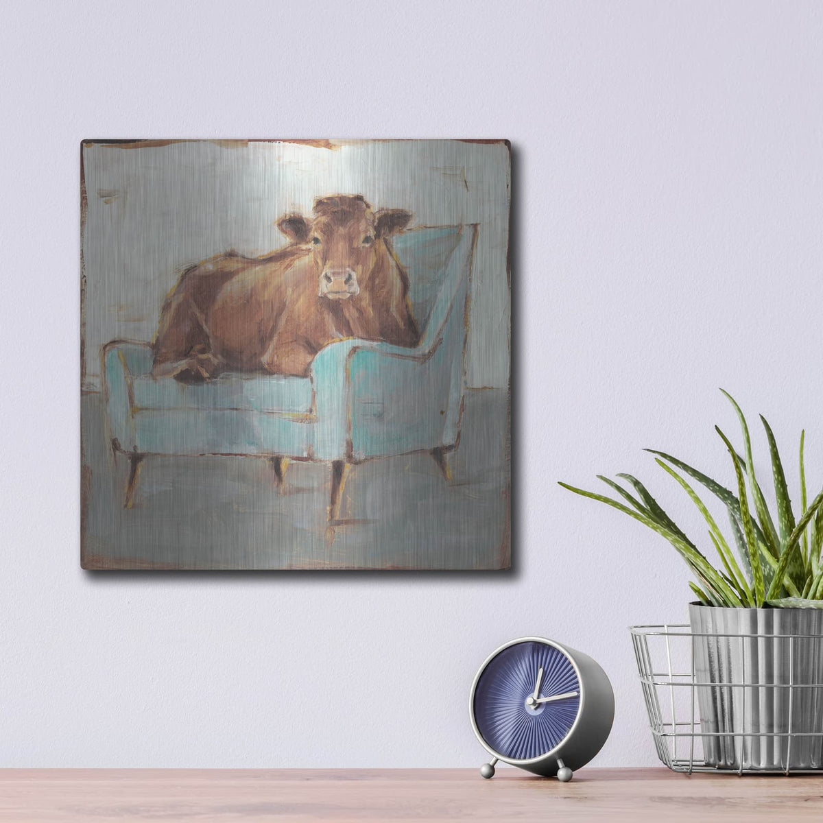 'Moo-ving In IV' by Ethan Harper – Metal Wall Art, 12x12 room view