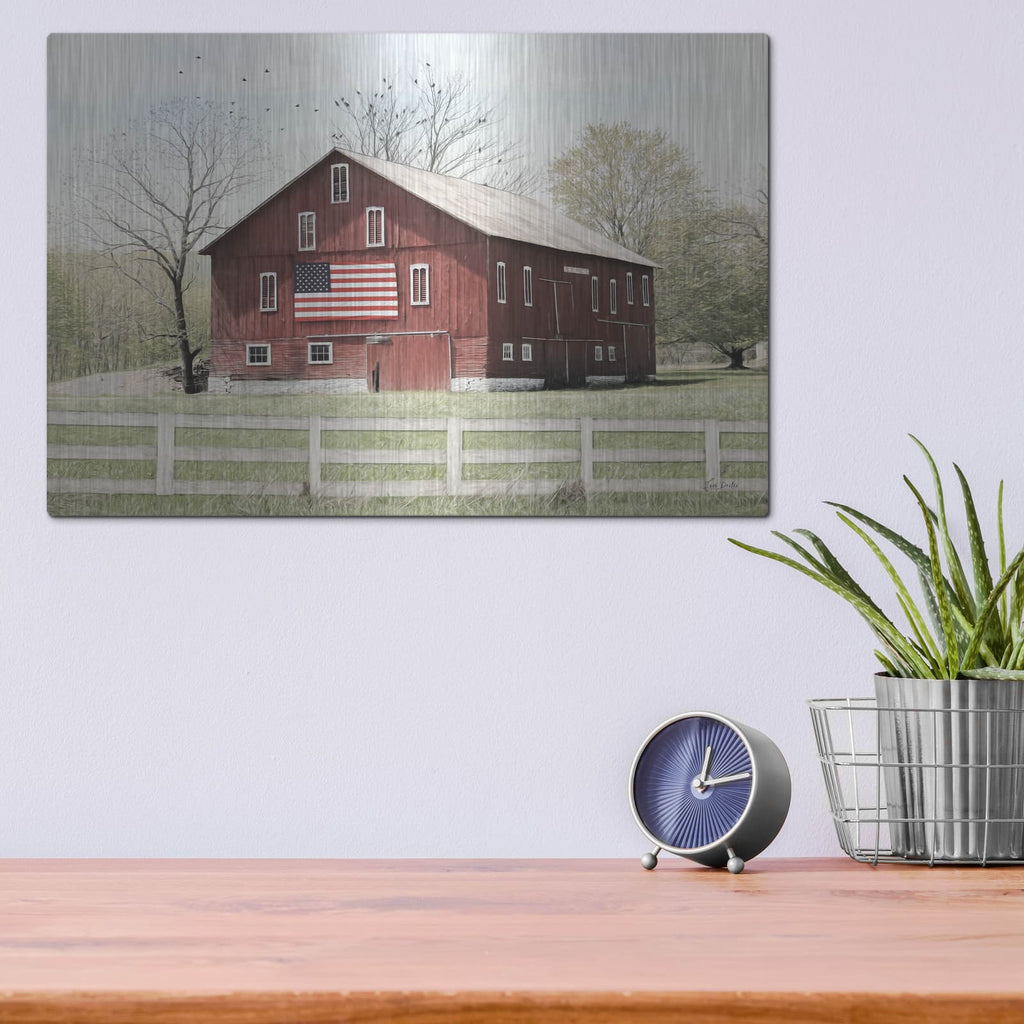 'Patriotic Barn' by Lori Deiter – Metal Wall Art, 16x12 room view