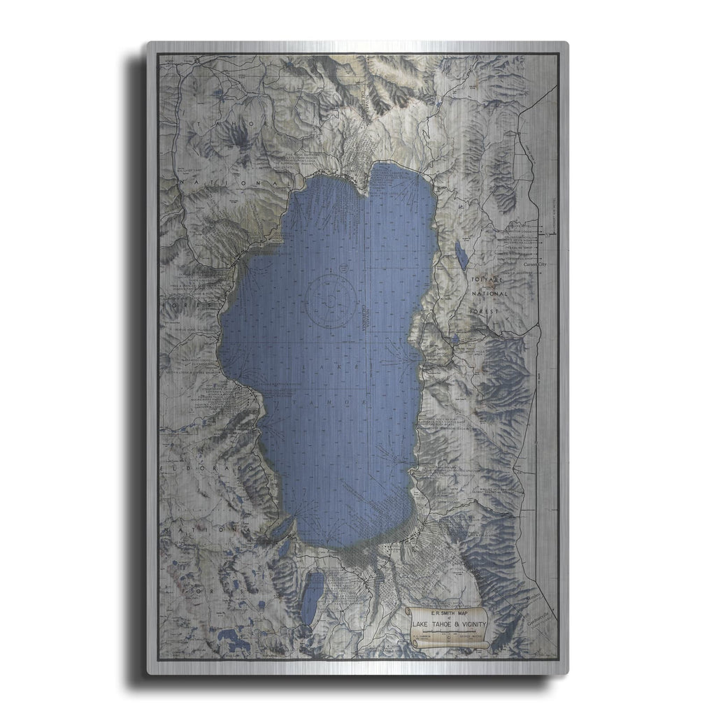 'Lake Tahoe Map' by Stellar Design Studio – Metal Wall Art