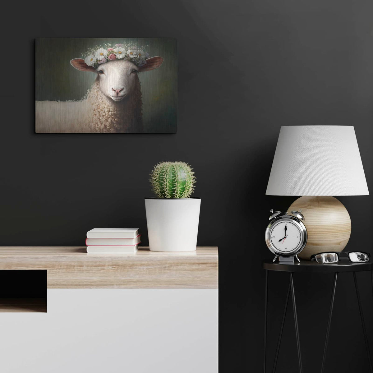 'Sheep Queen' by Seven Trees Design – Metal Wall Art, 24x16 room view