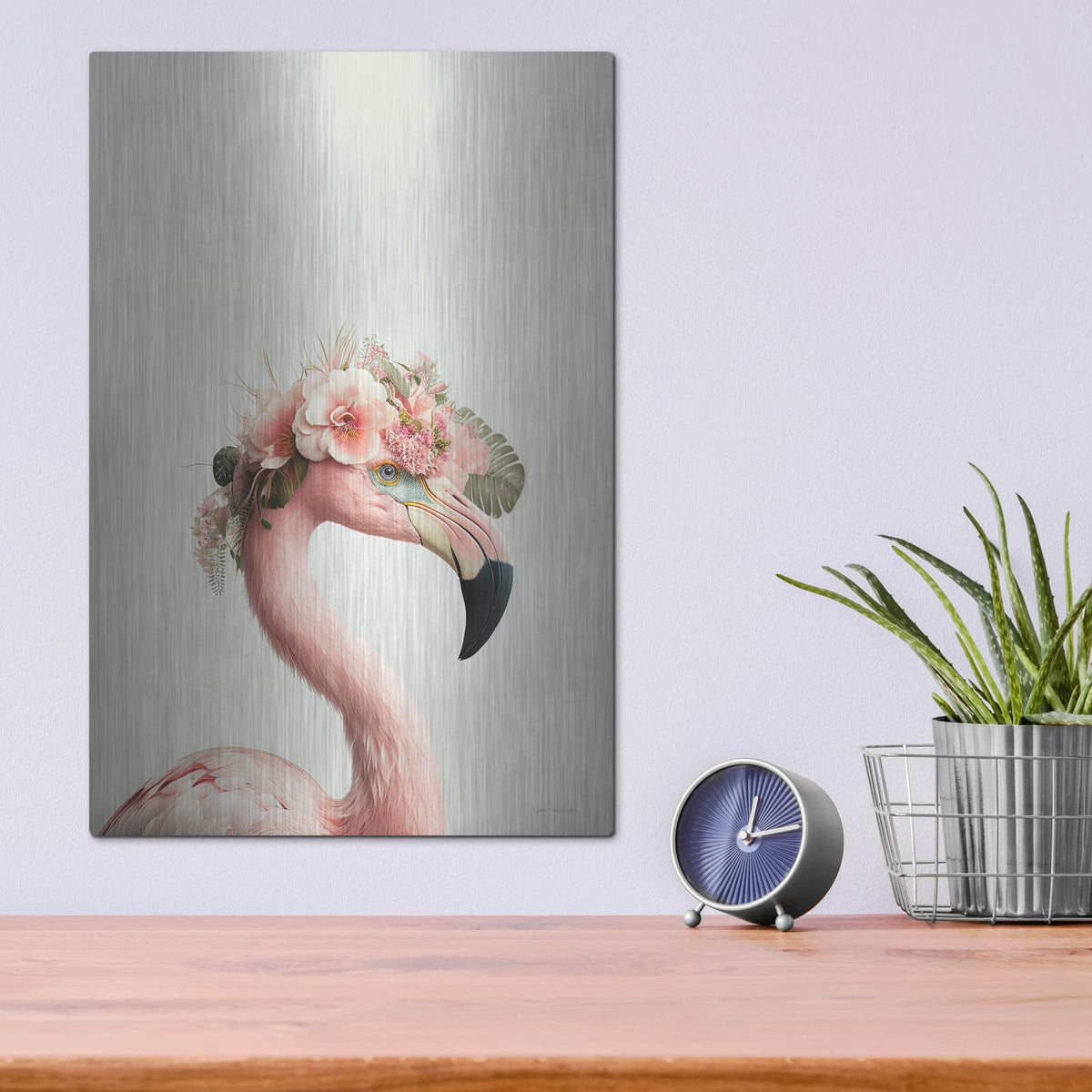 'The Exotic Flamingo' by Seven Trees Design – Metal Wall Art, 12x16 room view