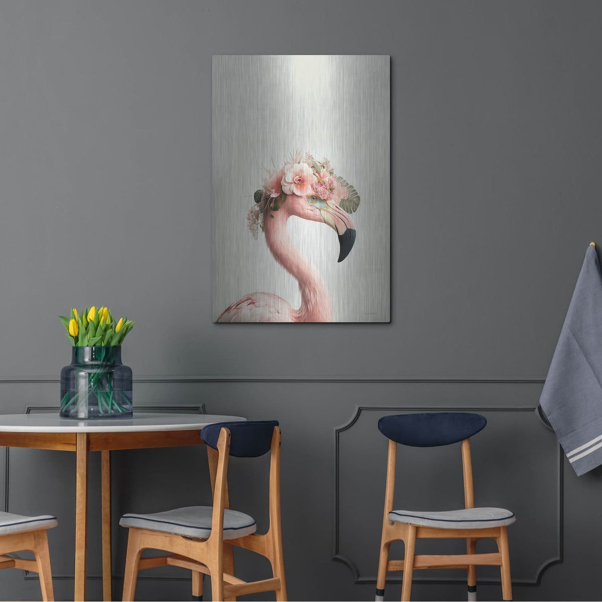 'The Exotic Flamingo' by Seven Trees Design – Metal Wall Art, 24x36 room view
