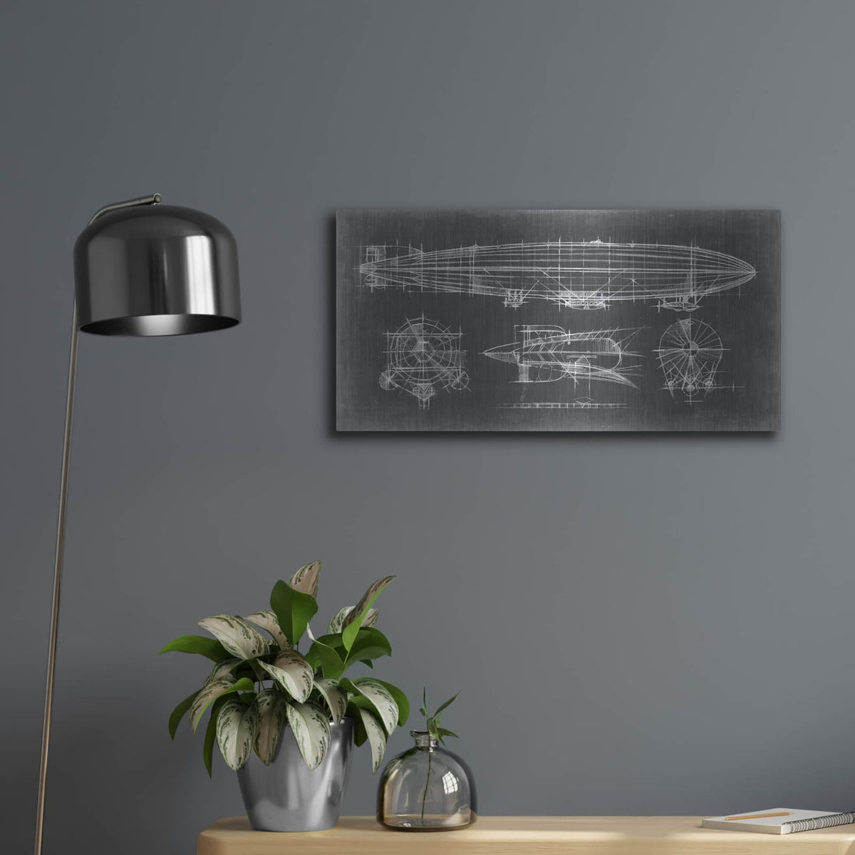 'Airship Blueprint' by Ethan Harper – Metal Wall Art, 24x12 room view
