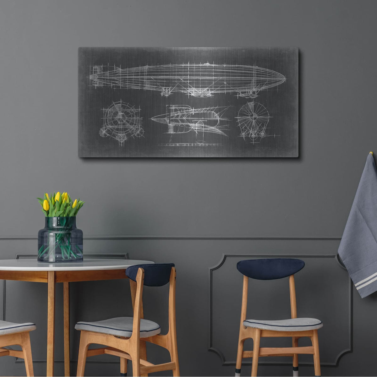 'Airship Blueprint' by Ethan Harper – Metal Wall Art, 48x24 room view