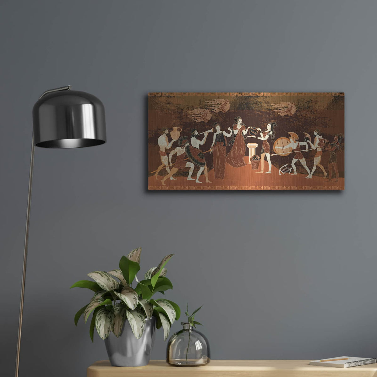 'Ancient Greece Frescos' by Luxe Metal Portfolio – Metal Wall Art, 24x12 room view