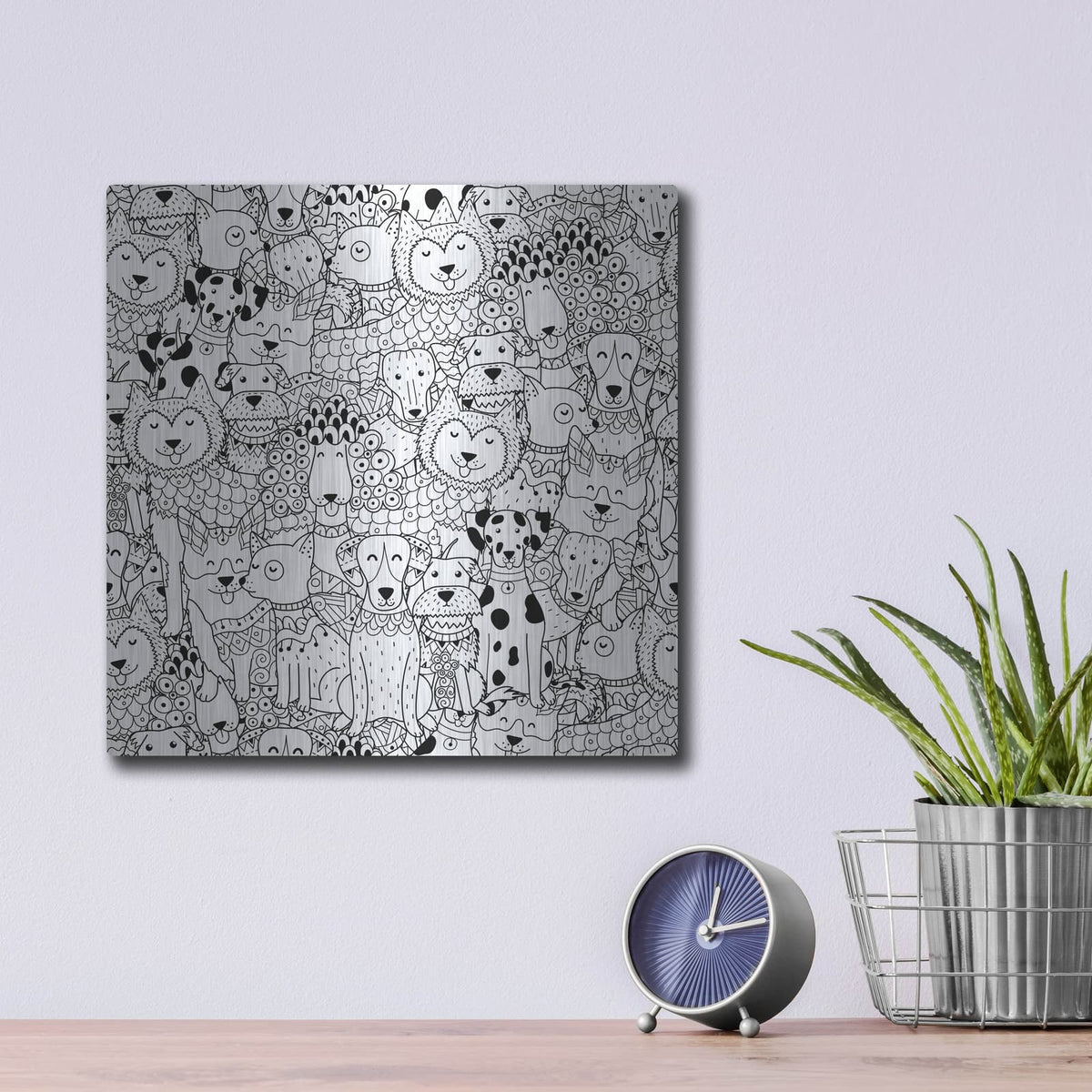 'Coloring Book Dogs' by Luxe Metal Portfolio – Metal Wall Art, 12x12 room view