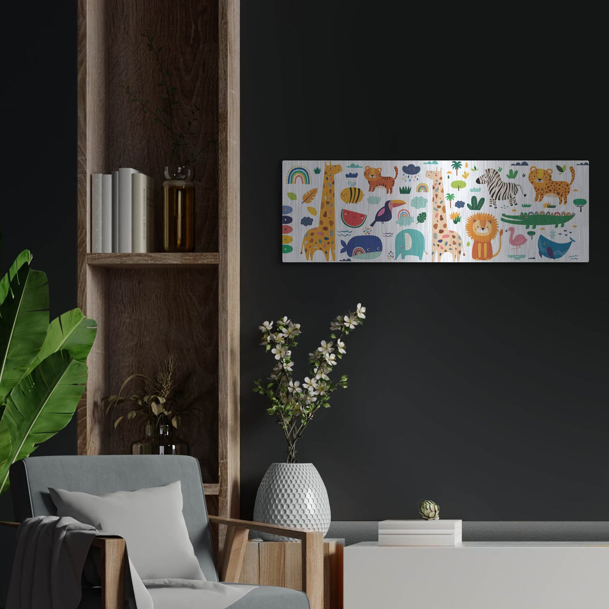 'Cute Animals' by Luxe Metal Portfolio – Metal Wall Art, 36x12 room view