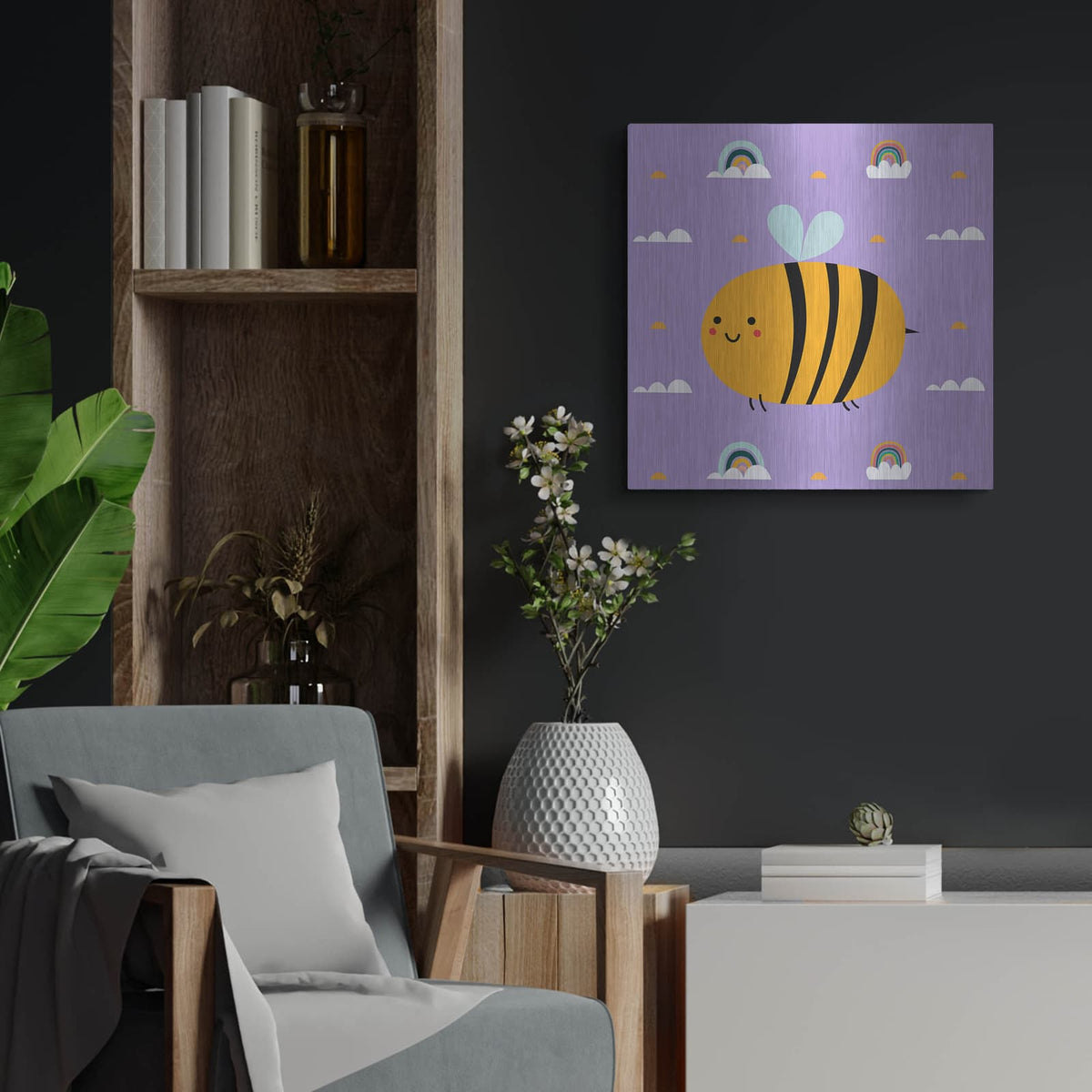 'Cute Bee' by Luxe Metal Portfolio – Metal Wall Art, 24x24 room view
