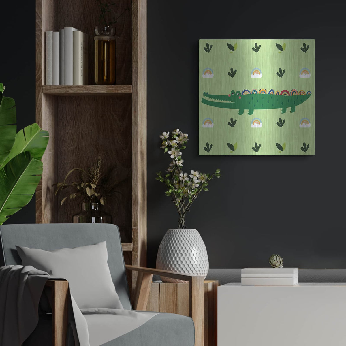 'Cute Cocodrile' by Luxe Metal Portfolio – Metal Wall Art, 24x24 room view