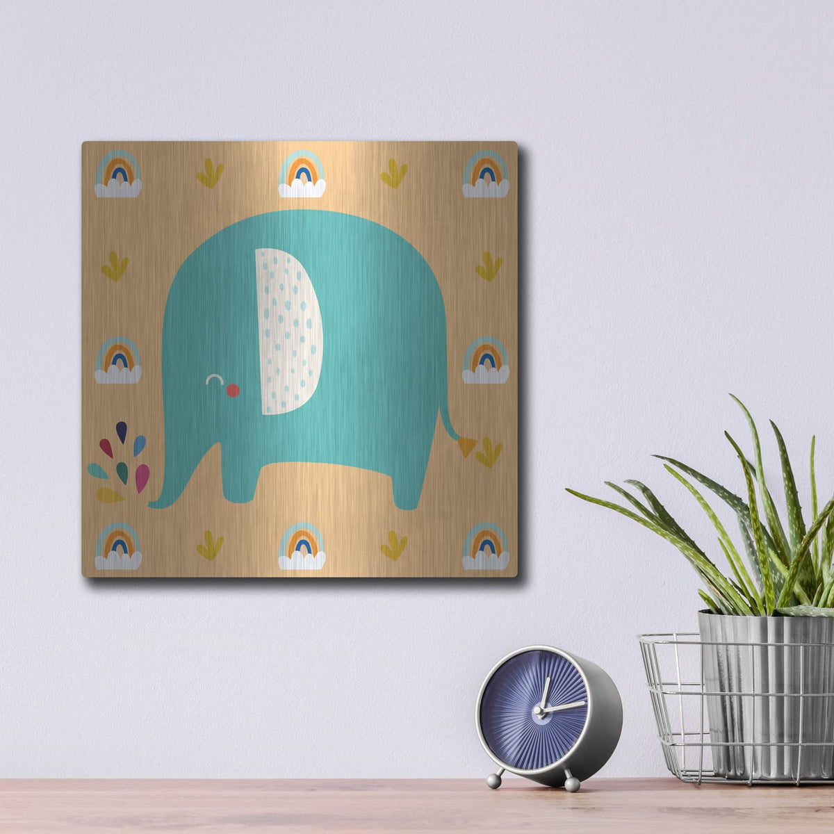 'Cute Elephant' by Luxe Metal Portfolio – Metal Wall Art, 12x12 room view