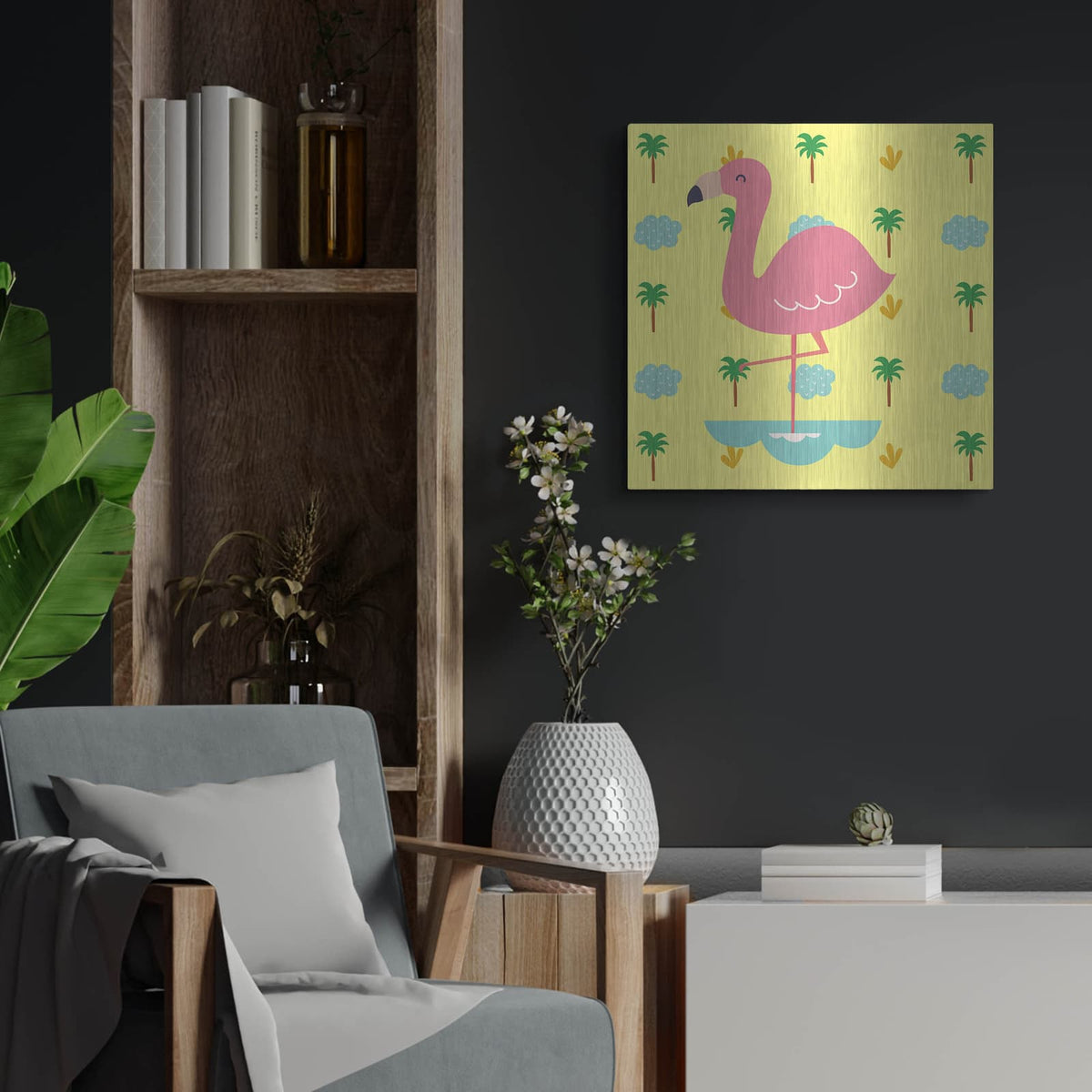 'Cute Flamingo' by Luxe Metal Portfolio – Metal Wall Art, 24x24 room view