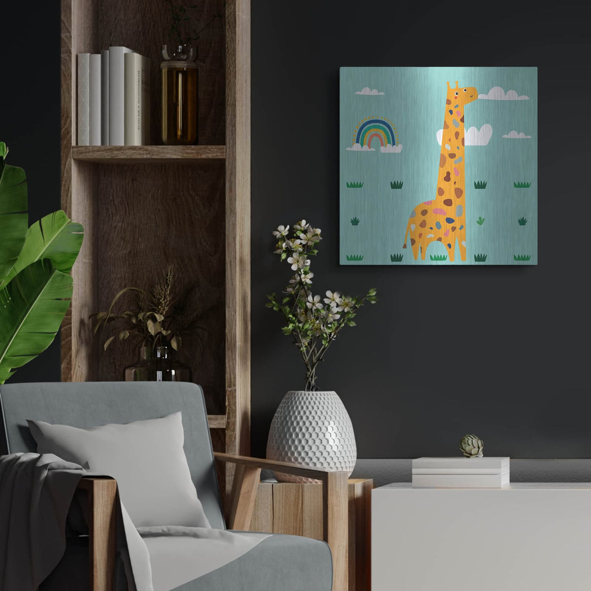 'Cute Girafe' by Luxe Metal Portfolio – Metal Wall Art, 24x24 room view