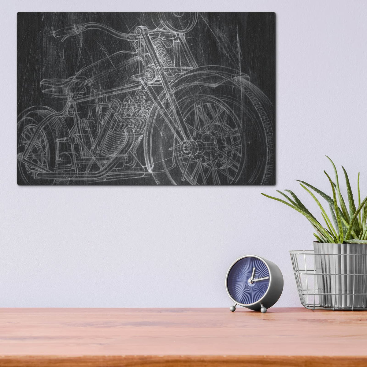 'Motorcycle Mechanical Sketch I' by Ethan Harper – Metal Wall Art, 16x12 room view