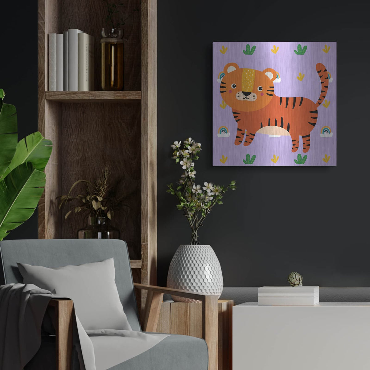 'Cute Tiger' by Luxe Metal Portfolio – Metal Wall Art, 24x24 room view