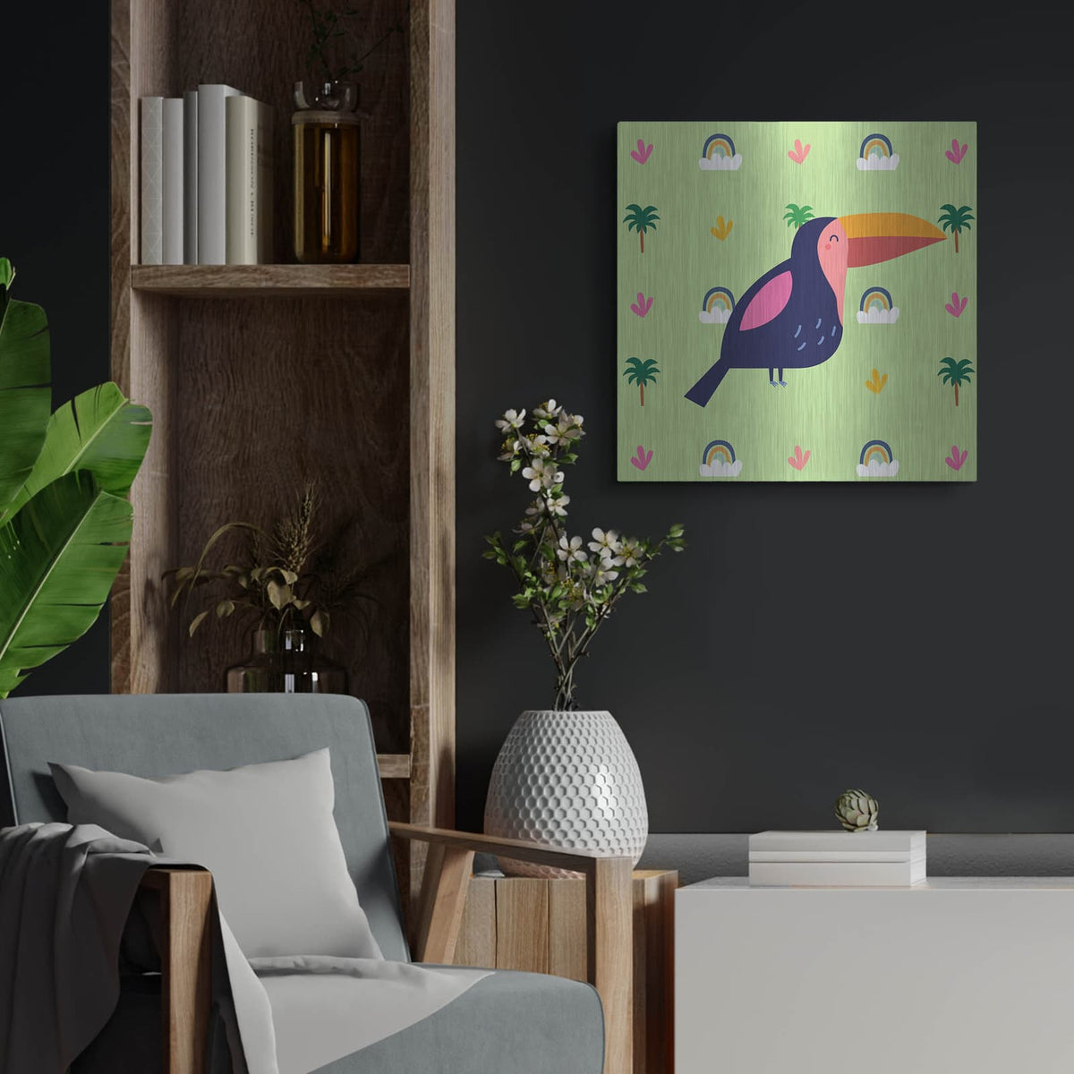 'Cute Tucan' by Luxe Metal Portfolio – Metal Wall Art, 24x24 room view