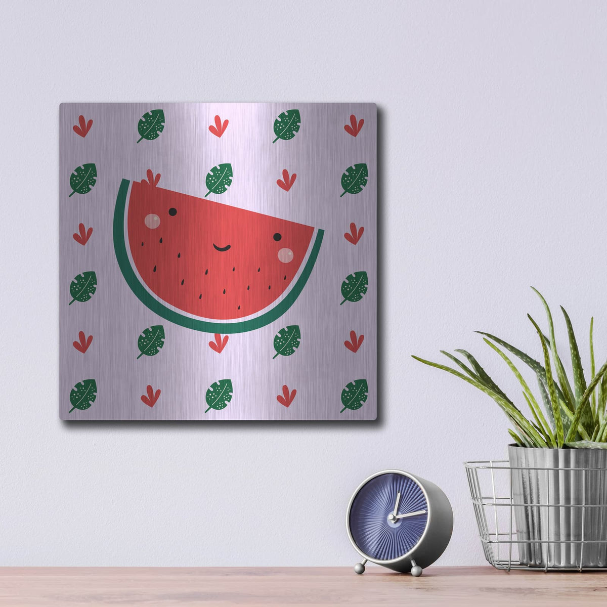 'Cute Watermelon' by Luxe Metal Portfolio – Metal Wall Art, 12x12 room view