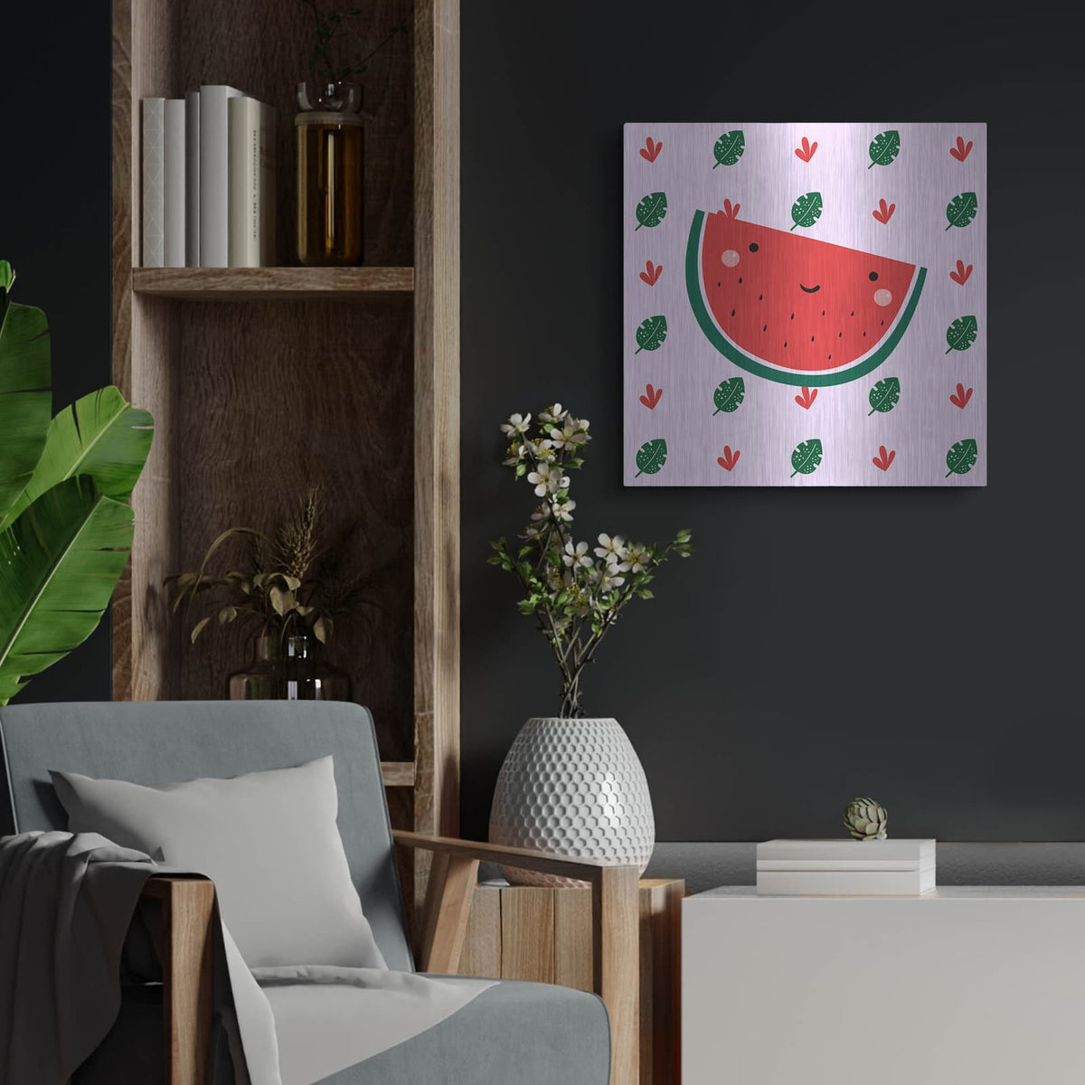 'Cute Watermelon' by Luxe Metal Portfolio – Metal Wall Art, 24x24 room view