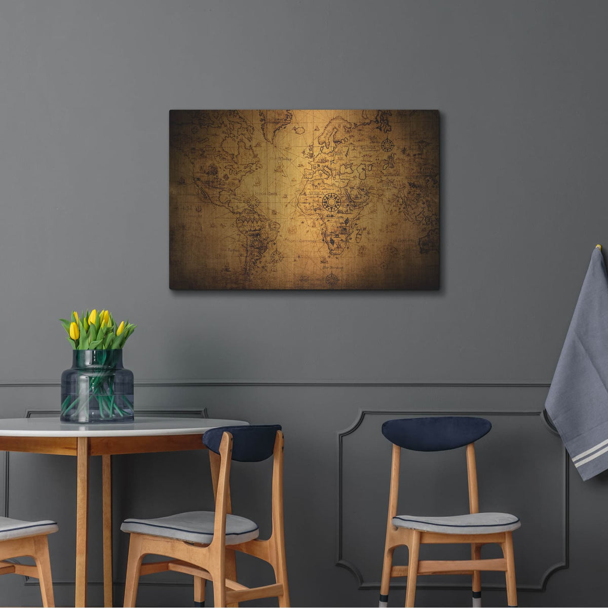 'Vintage Map' by Luxe Metal Portfolio – Metal Wall Art, 36x24 room view