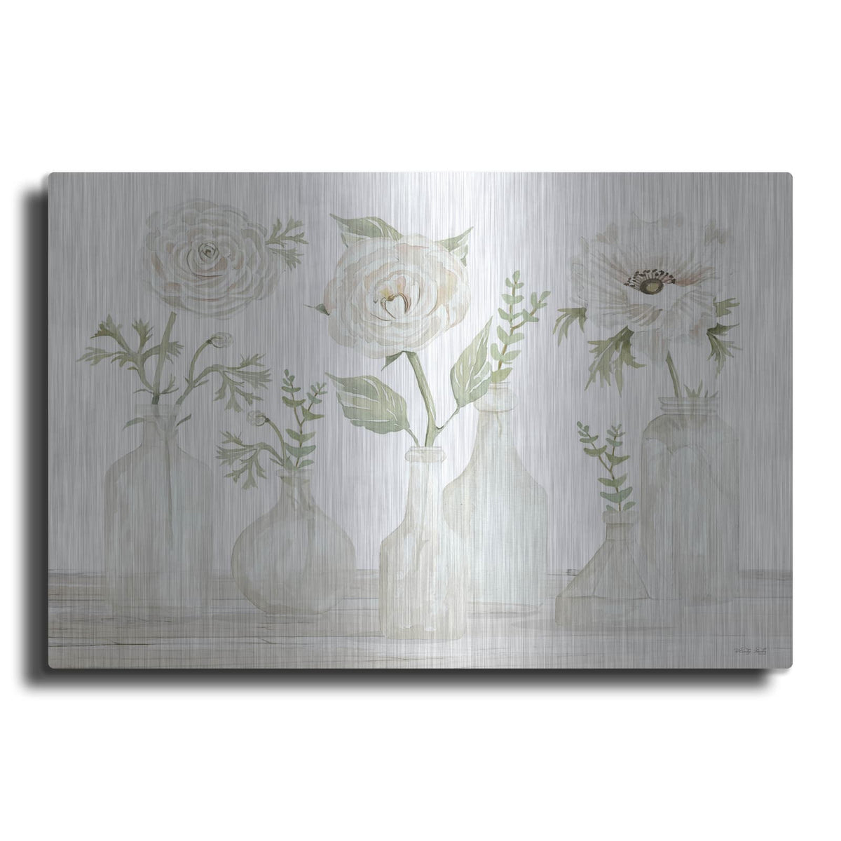 'Bottles and Flowers II' by Cindy Jacobs – Metal Wall Art