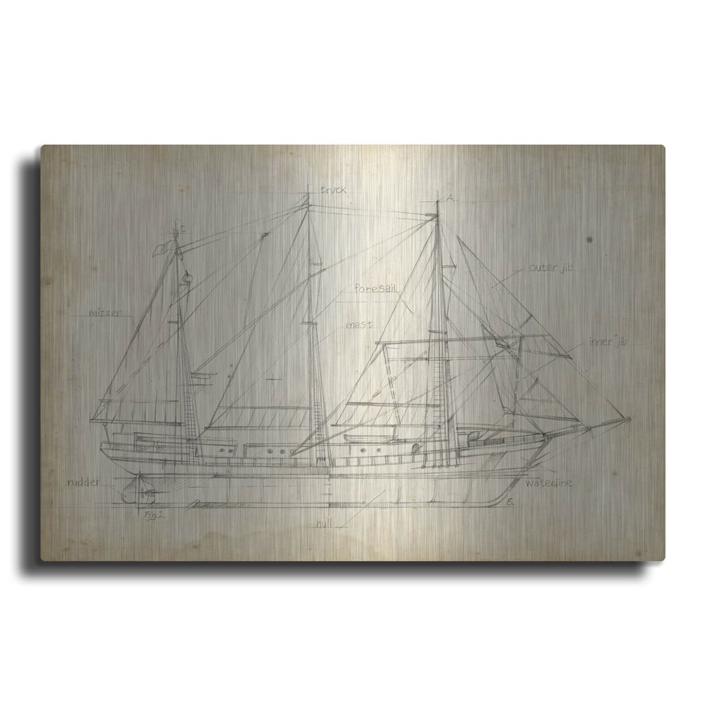 'Sailboat Blueprint II' by Ethan Harper – Metal Wall Art