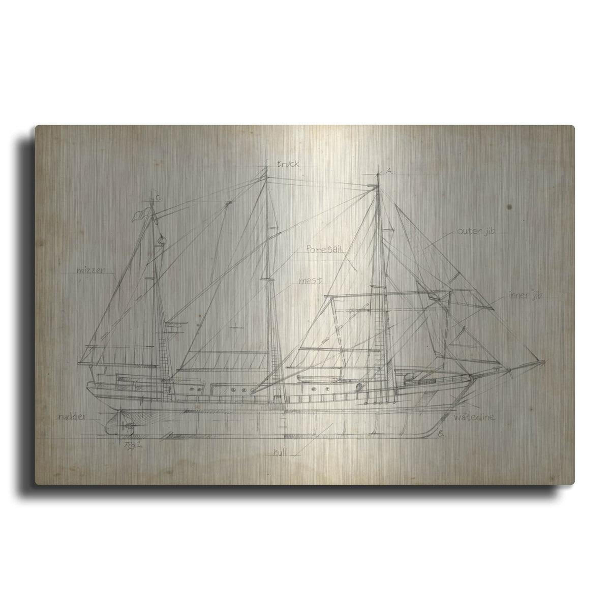 'Sailboat Blueprint II' by Ethan Harper – Metal Wall Art