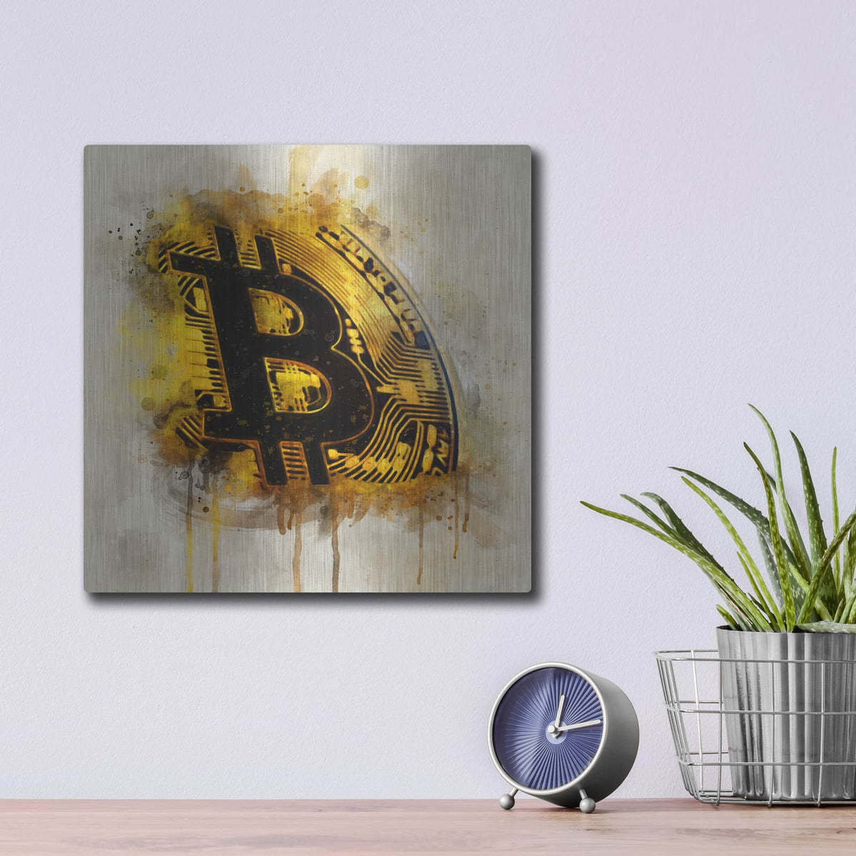 'Bitcoin Era in Gold' by Surma and Guillen – Metal Wall Art, 12x12 room view