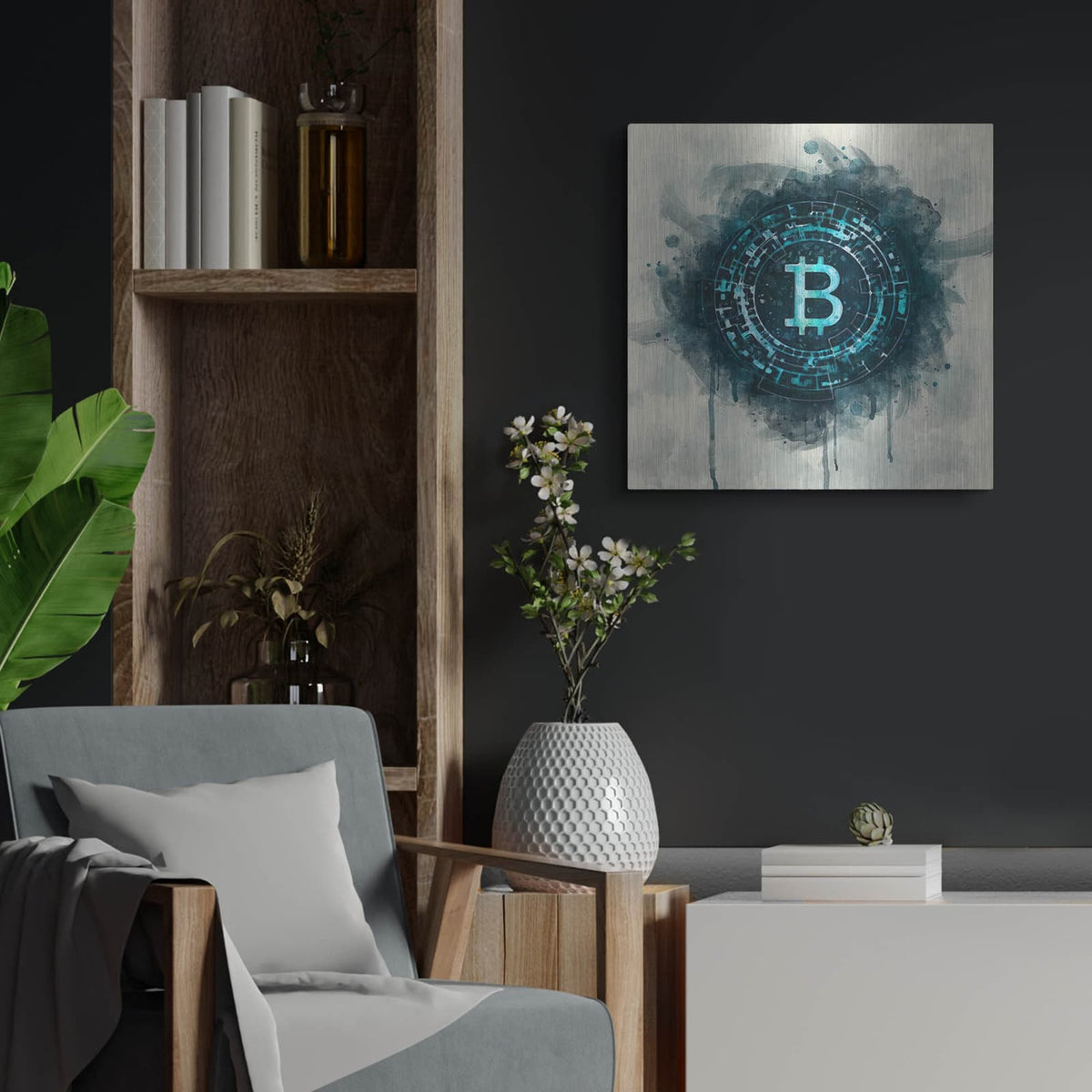 'Bitcoin Era' by Surma and Guillen – Metal Wall Art, 24x24 room view