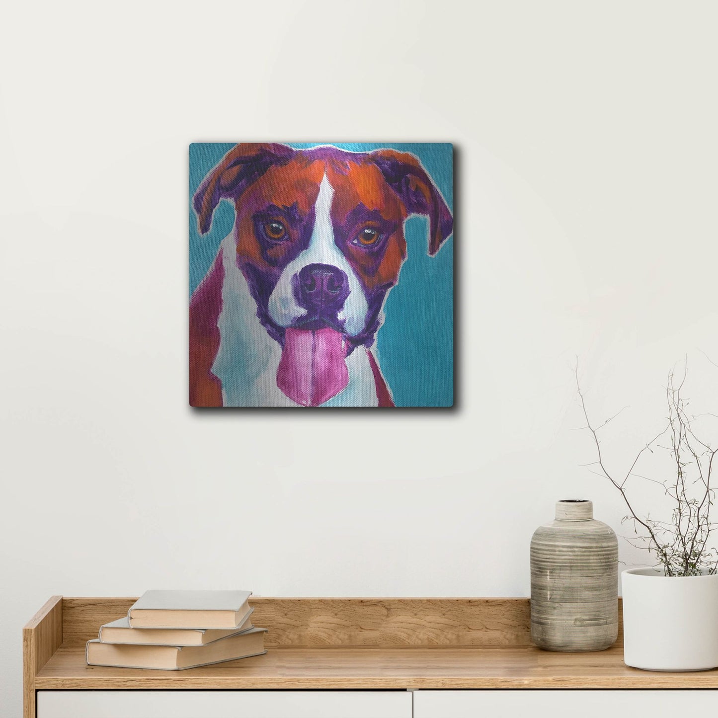 Luxe Metal Art 'Boxer - Lucy' by Dawg Painter, Metal Wall Art,12x12