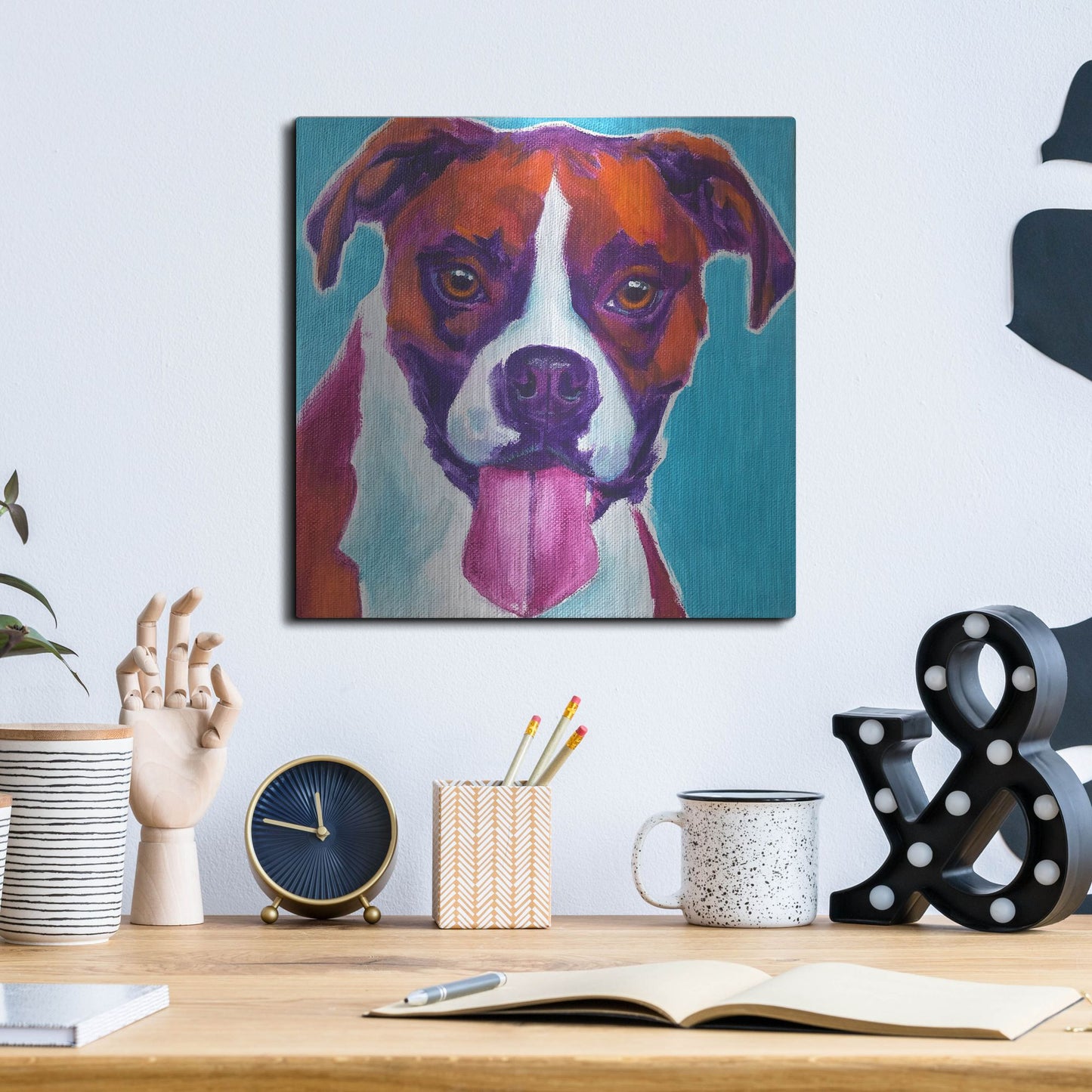 Luxe Metal Art 'Boxer - Lucy' by Dawg Painter, Metal Wall Art,12x12