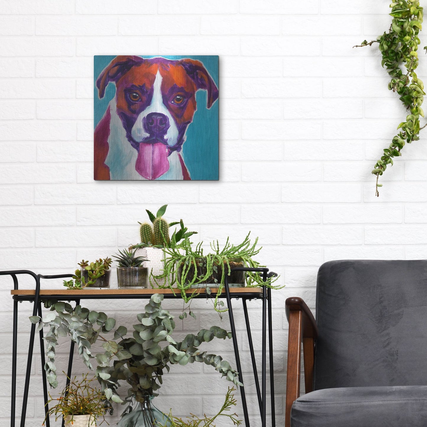 Luxe Metal Art 'Boxer - Lucy' by Dawg Painter, Metal Wall Art,12x12