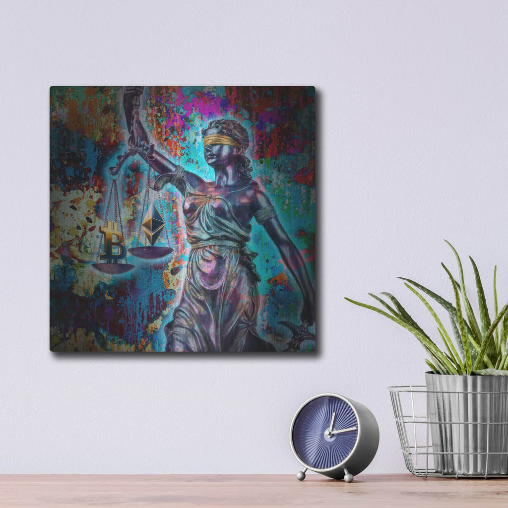 'Crypto Is Justice' by Valentyn Artemenko – Metal Wall Art, 12x12 room view