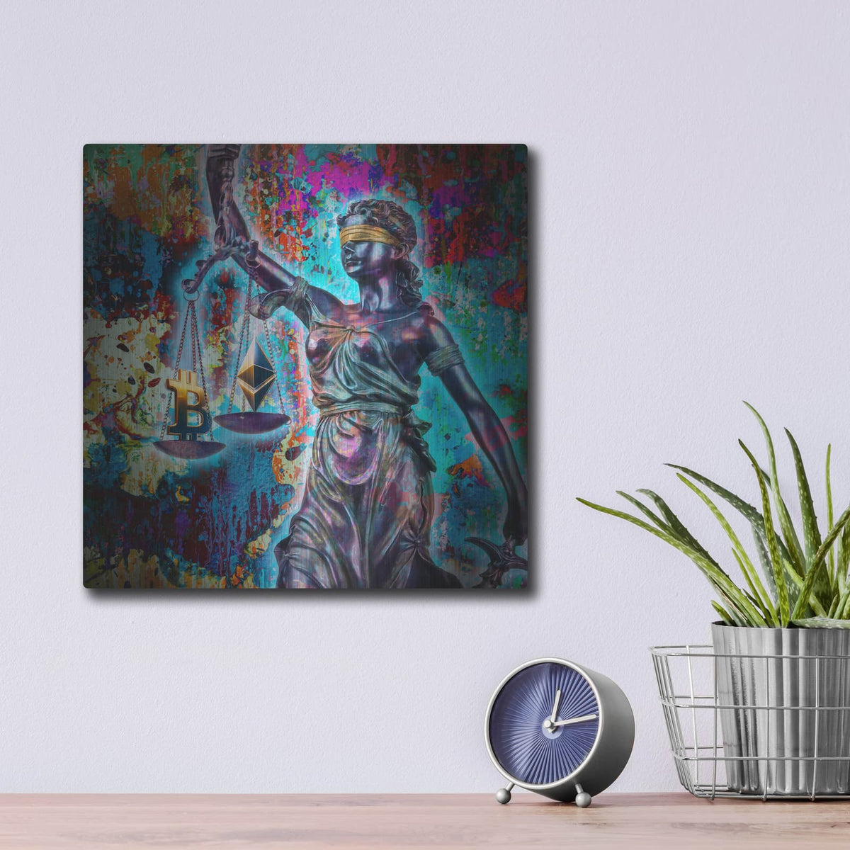 'Crypto Is Justice' by Valentyn Artemenko – Metal Wall Art, 12x12 room view