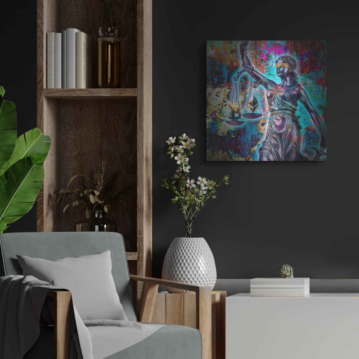 'Crypto Is Justice' by Valentyn Artemenko – Metal Wall Art, 24x24 room view