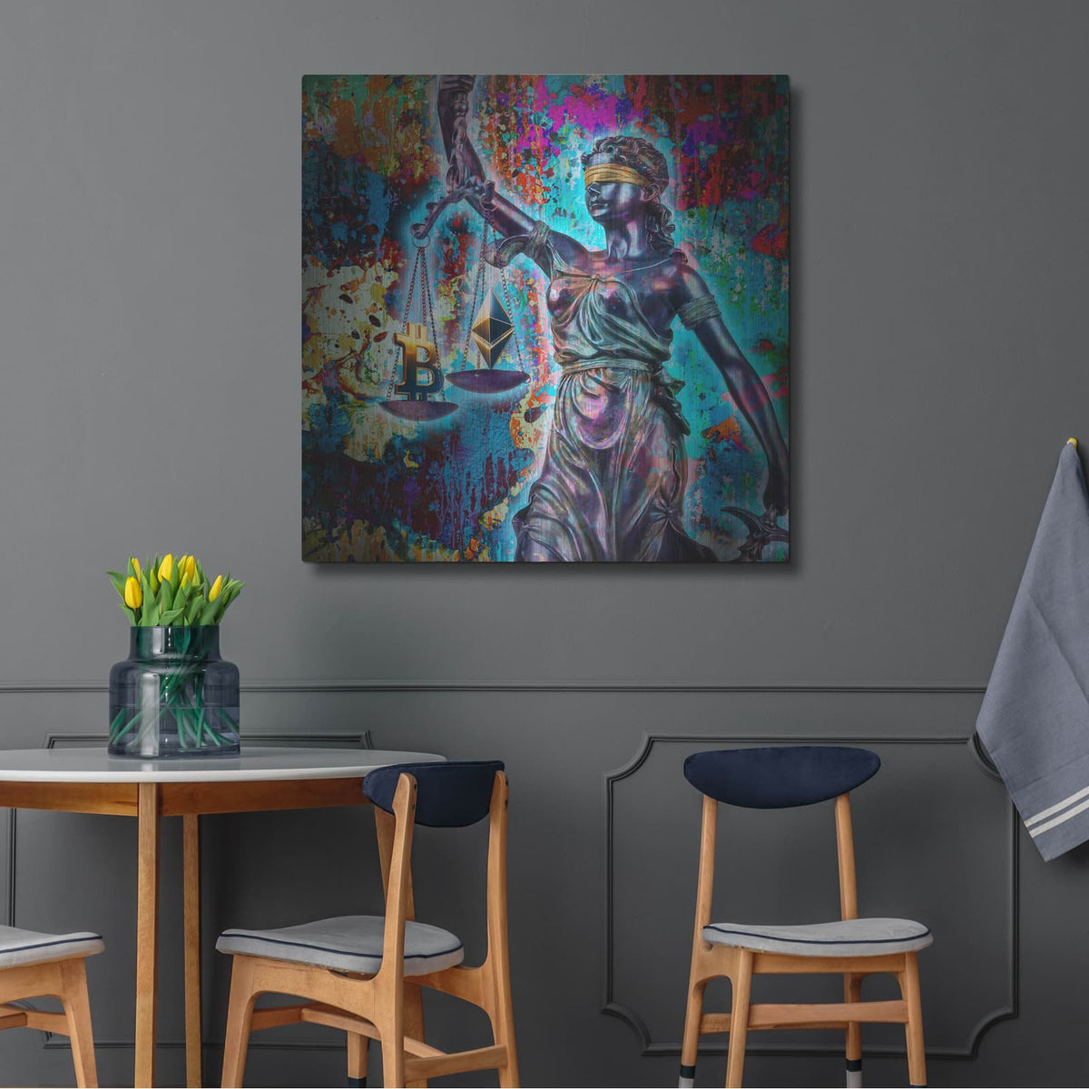 'Crypto Is Justice' by Valentyn Artemenko – Metal Wall Art, 36x36 room view