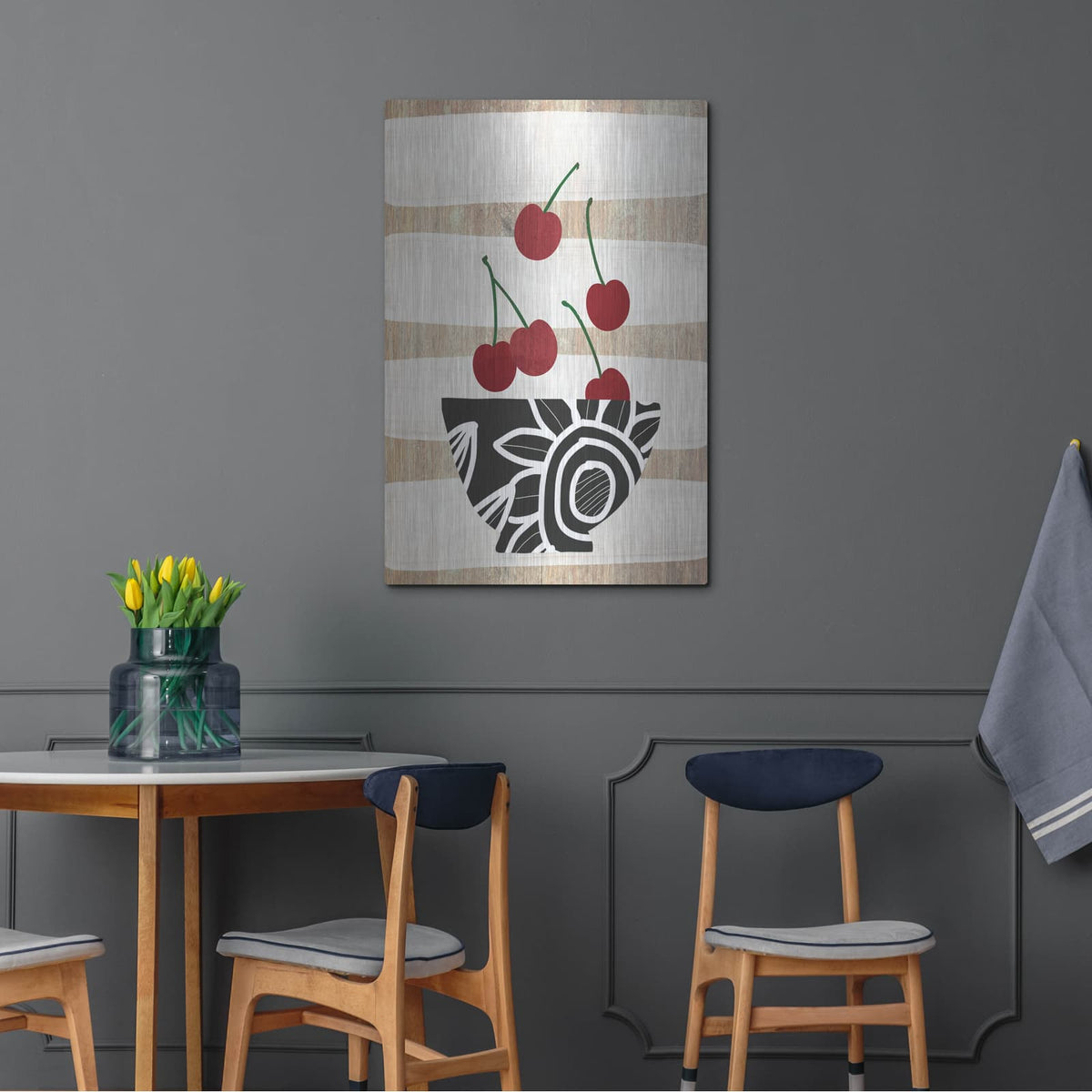 'Bowl Of Cherries On Wood' by Linda Woods – Metal Wall Art, 24x36 room view