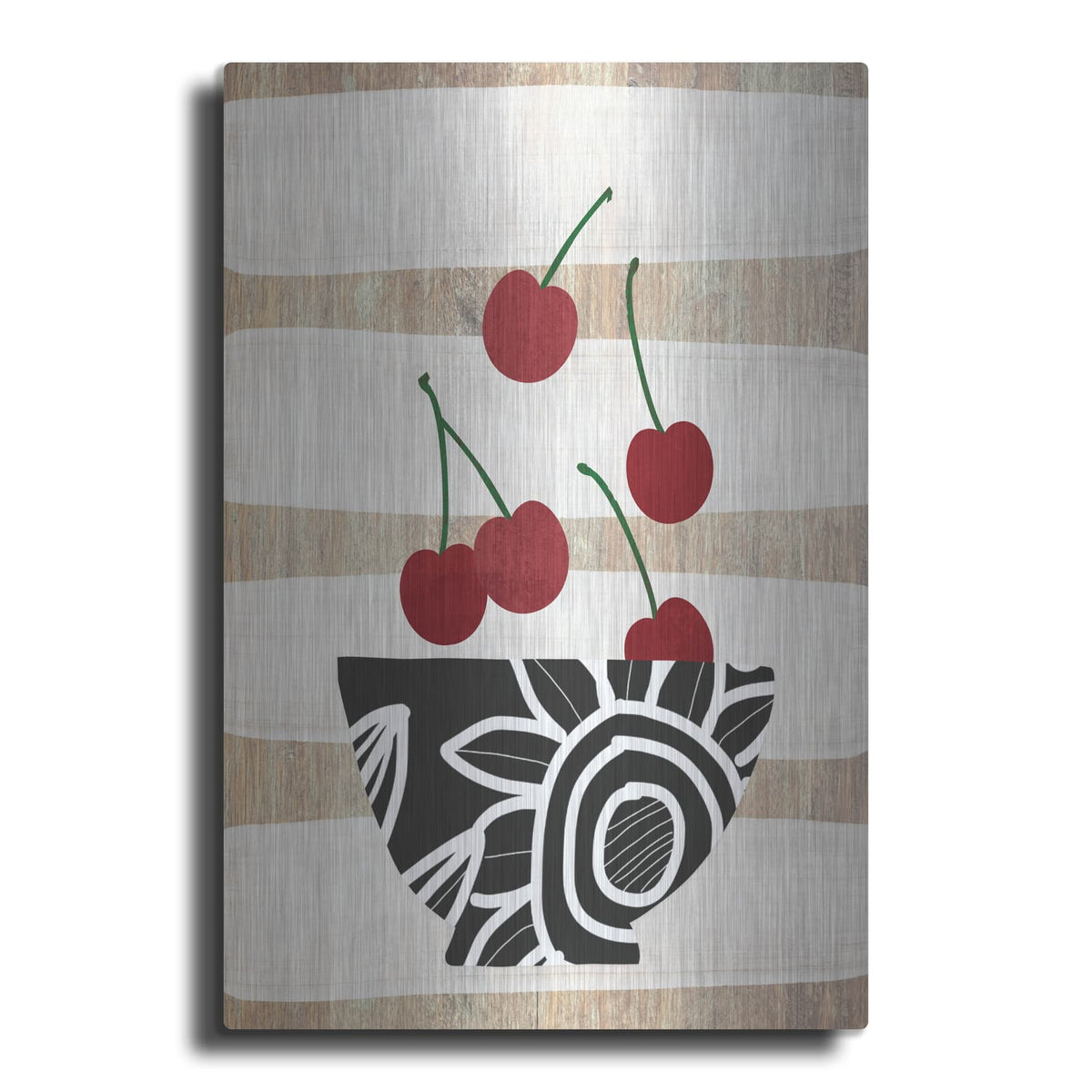 'Bowl Of Cherries On Wood' by Linda Woods – Metal Wall Art