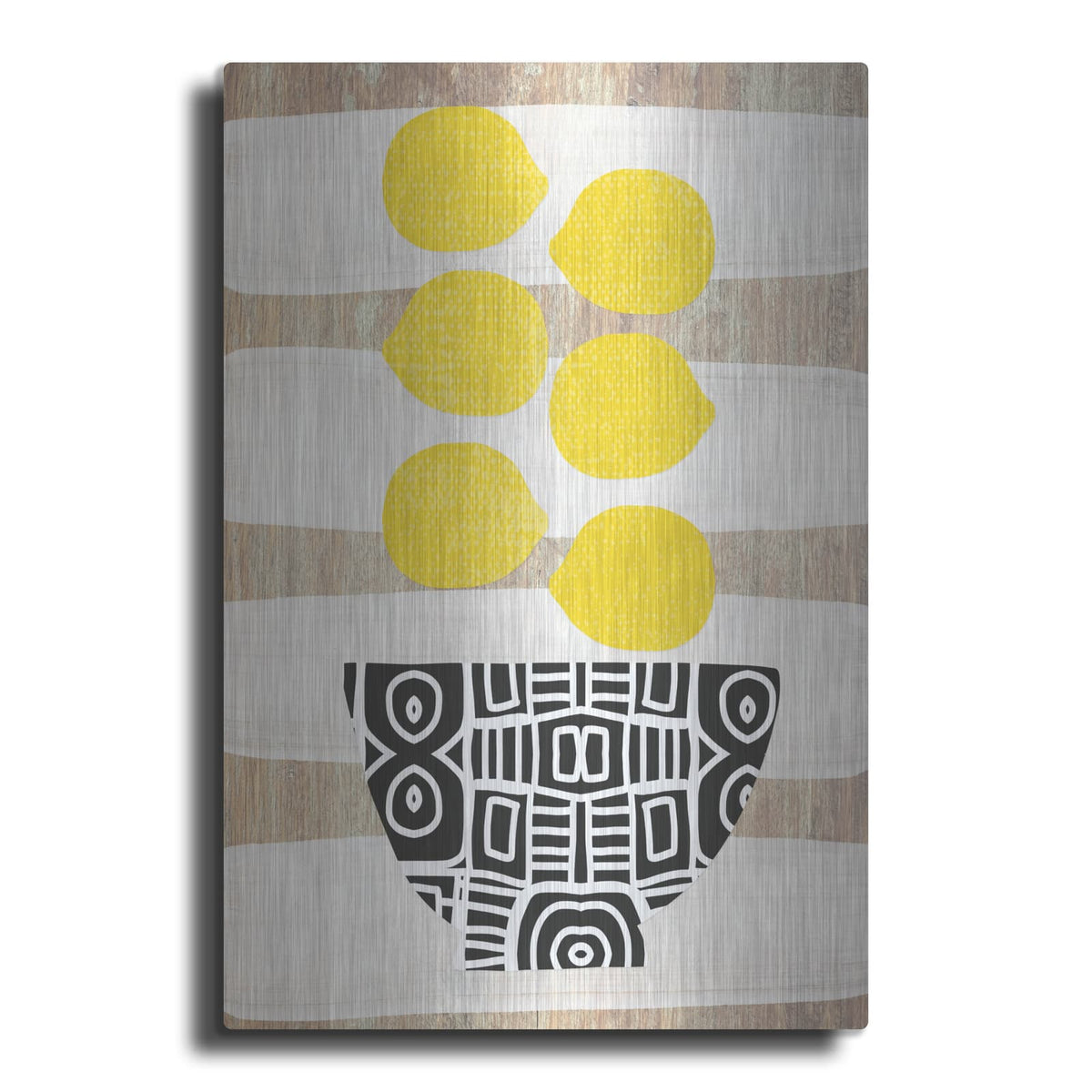 'Bowl Of Lemons On Wood' by Linda Woods – Metal Wall Art